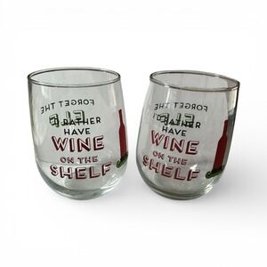 2 Forget The Elf I'D Rather Have Wine On The Shelf Christmas 17oz Wine Glass-NEW
